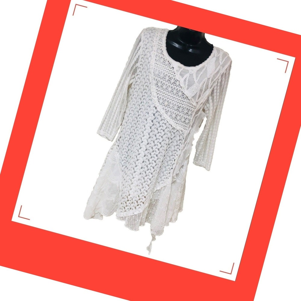 Feratelli Crochet‎ Mini Dress Babydoll Fairy Lace Sequin Ruffle Angel Women S